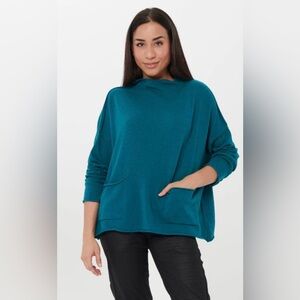 Ozai N Ku Cashmere Blend Knit Sweater – Teal – Size 3 – Cozy Pocket Pullover